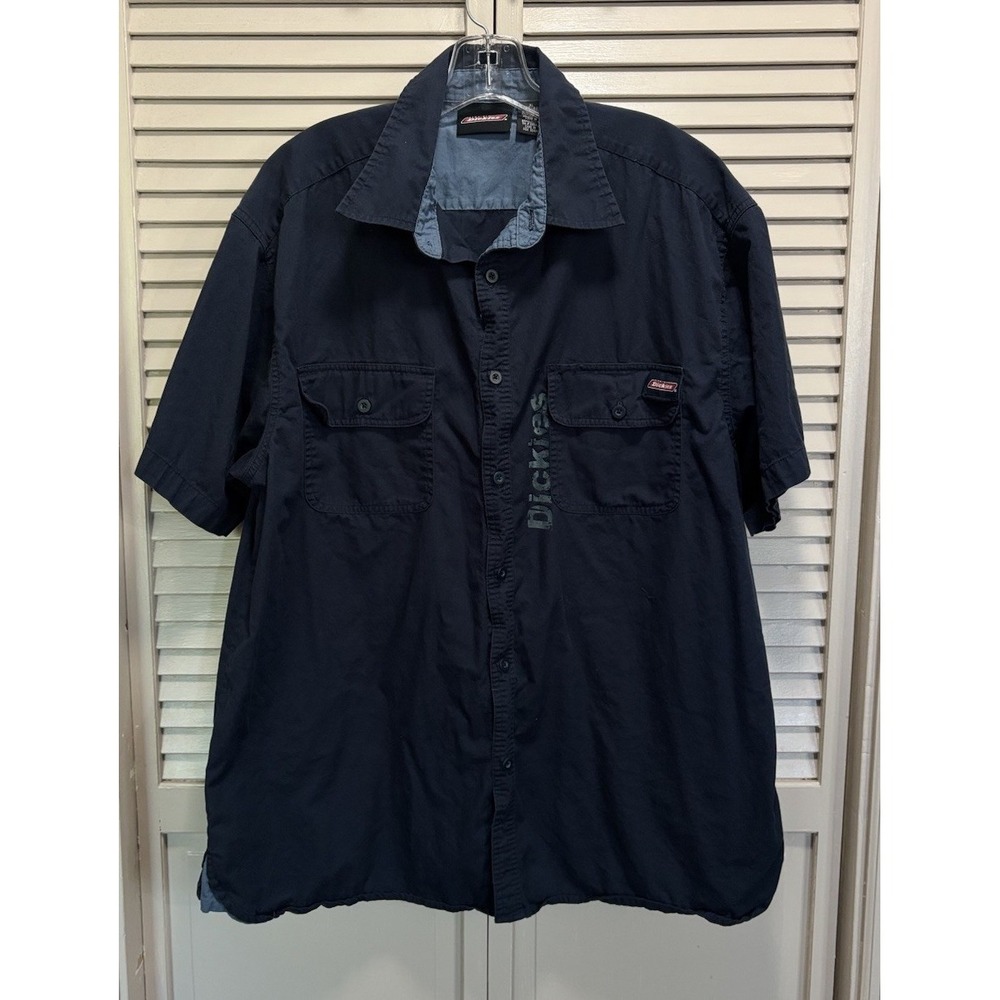 Dickies Men's Button Up Short Sleeve Shirt Size XL Logo Graphic Pockets